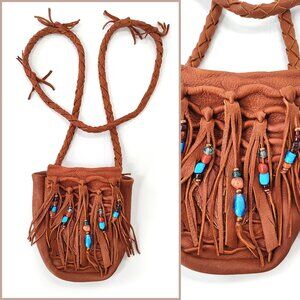 Deerskin Crossbody Purse Medicine Bag Fringe Beaded Soft USA Handmade Moondancer